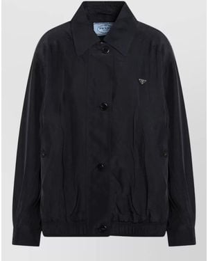 Prada Collared Jacket Elasticated Hem Front Pockets - Blue