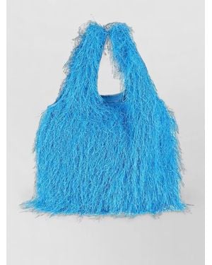 Dries Van Noten Fringe Texture Tote Bag Top Handle - Blue
