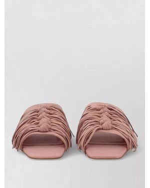 Ash Flat Sole Slides Knotted Straps Fringe - Pink