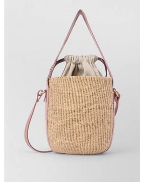 Chloé Small Basket Bag Contrast Leather Strap - Natural