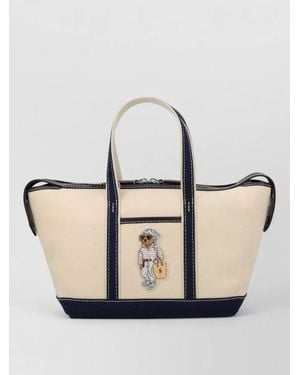 Polo Ralph Lauren Tote Bag Contrast Stitching Dual Handles - Natural