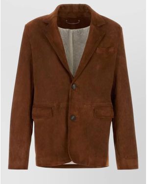 Golden Goose Suede Robyn Blazer Single Breasted Notch Lapel - Brown