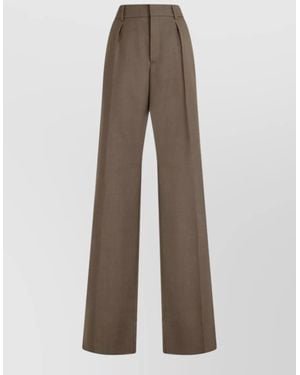 Saint Laurent Wool High-Rise Pleated Wide-Leg Suit Trousers - Brown