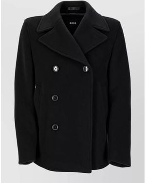 BOSS Wool Double-Breasted Peacoat - Black
