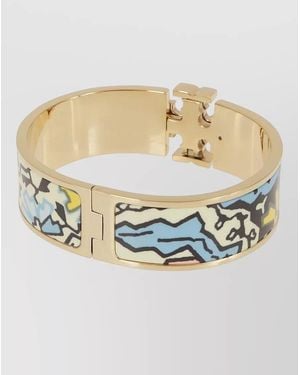 Tory Burch Kira Enamel Signature Wide Bracelet Design - Gray