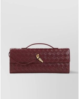 Bottega Veneta Andiamo Lambskin Clutch Bag - Red