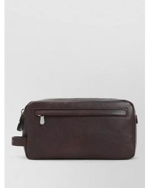 Brunello Cucinelli Leather Clutch Bag Front Pocket Logo Strap - Grey