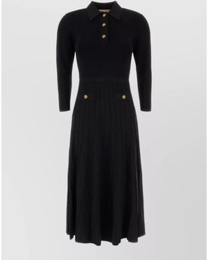 Michael Kors Polo Knit Midi Dress Pleated Skirt - Black