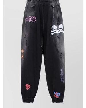 MASTERMIND WORLD Printed Cotton Tapered Track Trousers - Black