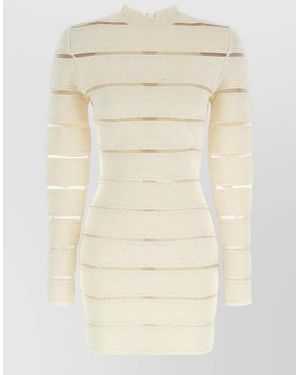 Balmain Sequined Mesh Panel Long-Sleeve Mini Dress - Natural