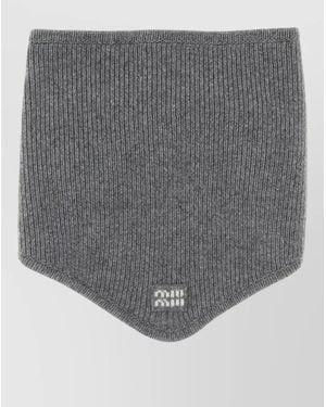 Miu Miu Wool Blend Scarf Knitted Ribbed Stretch Shape - Gray
