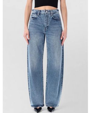 FRAME Wide Leg Five Pocket Belt Loop Trousers - Blue