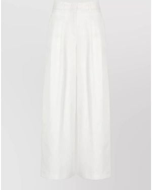 Peserico High Waist Straight Leg Viscose Linen Pants - White