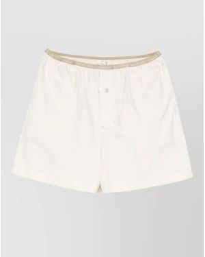 Lemaire Silk Nylon Blend Shorts Button Detail - Natural