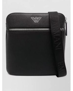 Emporio Armani Crossbody Bag Adjustable Strap Textured Finish - Black