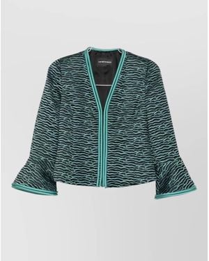 Emporio Armani Blazer Contrast Trim Flared Sleeves Open Front - Blue