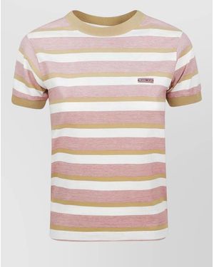 Prada Jersey Top Short Sleeves Crew Neck Stripes - Natural