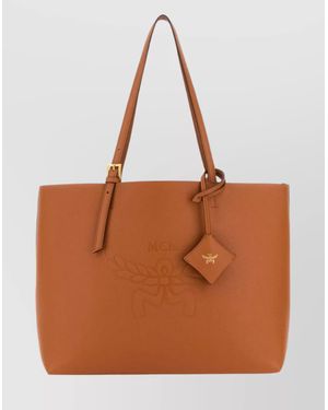 MCM Medium Himmel Shopping Bag With Top Handles And Charm - Brown