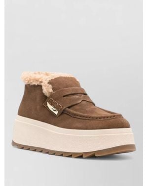 Ash Ankle Boots Faux Fur Trim Platform - Natural