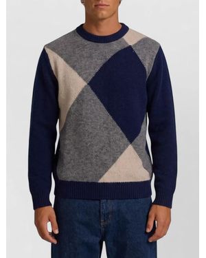Ballantyne Crewneck Sweater Color Block Diamond Pattern - Blue