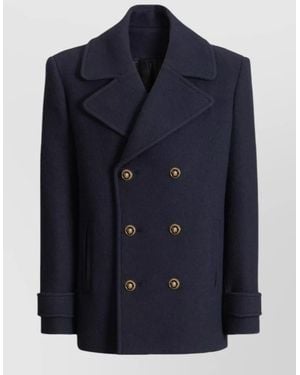 Balmain Double Breasted Coat Notch Lapels Buttons - Blue