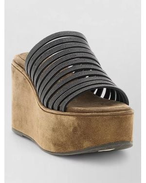 Brunello Cucinelli Platform Sandals Open Toe Wedge Heel Straps - Grey