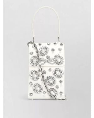 Self-Portrait Crystal Mini Bag Top Handle Bow - White