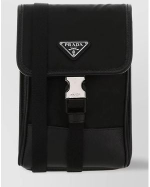 Prada Fabric Shoulder Strap Phone Case - Black