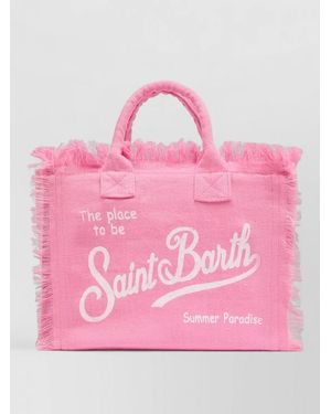 MC2 Saint Barth Linen Colette Beach Bag Rectangular Fringe Handles - Pink