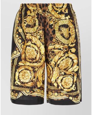 Versace Silk Printed Knee-Length Tailored Shorts - Metallic