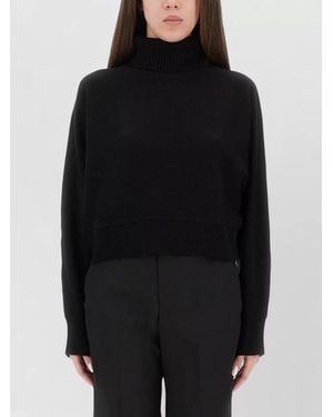 Michael Kors Wool Jersey Turtleneck Cropped Top - Black