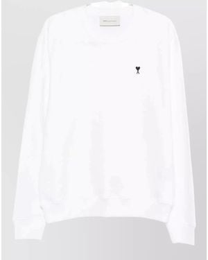 Ami Paris Crew Neck Knit Pullover Long Sleeves - White