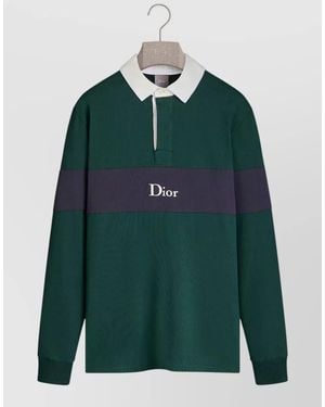 Dior Polo Shirt Contrast Collar Long Sleeves - Green