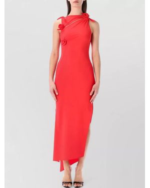 Coperni Flower Gown Asymmetric Neckline Draped Silhouette - Red