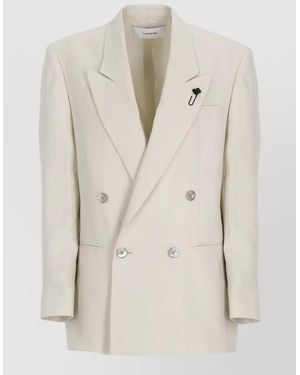 Lardini Linen Double Breasted Blazer Peak Lapel - Natural
