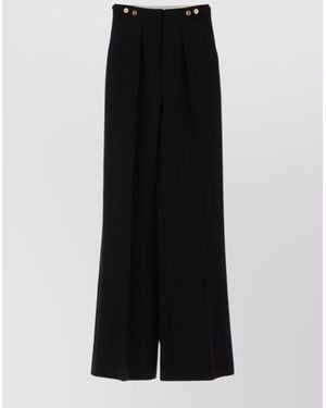Elisabetta Franchi High Waist Pleated Wide Leg Pants - Black