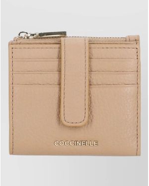 Coccinelle Textured Finish Compact Leather Wallet Cardholder - Natural