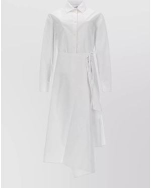 MSGM Long Sleeve Dress Asymmetric Hem Tie Waist - White