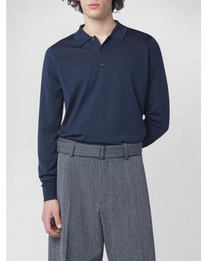 John Smedley Wool Polo Shirt Long Sleeves Collar - Blue
