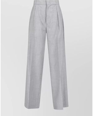 Sa Su Phi High Waist Pleated Front Wide Leg Pants - White