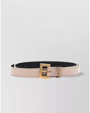 Saint Laurent Cassandre Thin Belt Square Buckle Box Leather - Grey