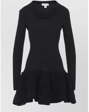 Alaïa Knit Dress Long Sleeves Round Neckline Ruffles - Black