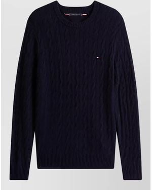 Tommy Hilfiger Lambswool Cable-Knit Crew-Neck Jumper - Blue