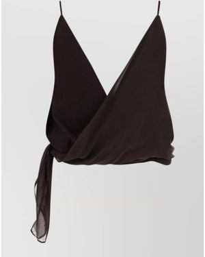 Alysi Sheer Wrap Top Spaghetti Straps Tie Detail - Black