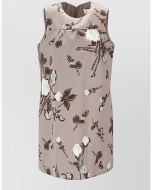 P.A.R.O.S.H. Sleeveless Dress Round Neckline Floral Pattern - Grey