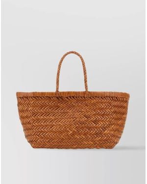 Dragon Diffusion Bamboo Triple Jump Small Leather Tote Bag - Brown