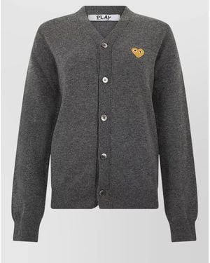 COMME DES GARÇONS PLAY Wool Cardigan V Neck Long Sleeves - Grey
