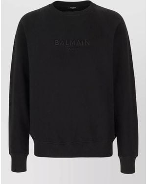 Balmain Crew Neck Sweatshirt Ribbed Cuffs Hem - Black