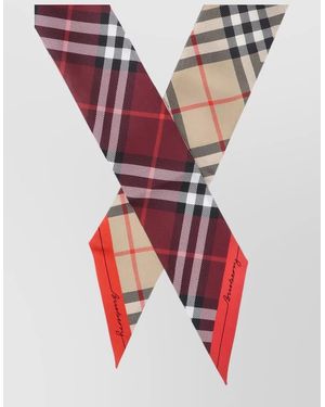 Burberry Checked Rectangle Scarf Tie And Bow - Red