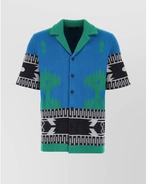 Alanui Cotton Jacquard Bowling Shirt - Blue